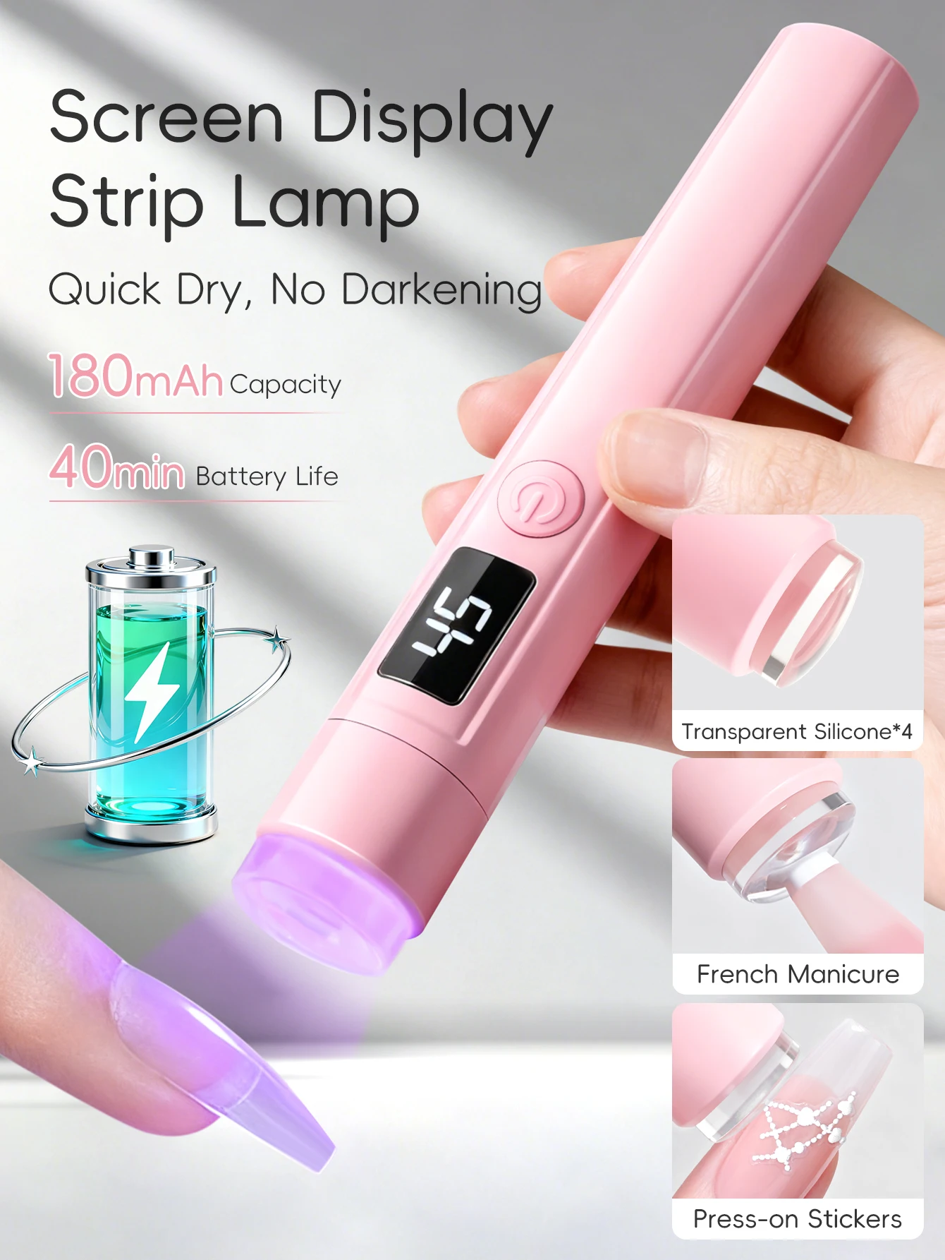 1Pc Pink On-Screen Display Handheld Nail Art UV Lamp For Gel Nails, Mini Nail Light, Portable LED Nail Lamp, USB Nail Dryer