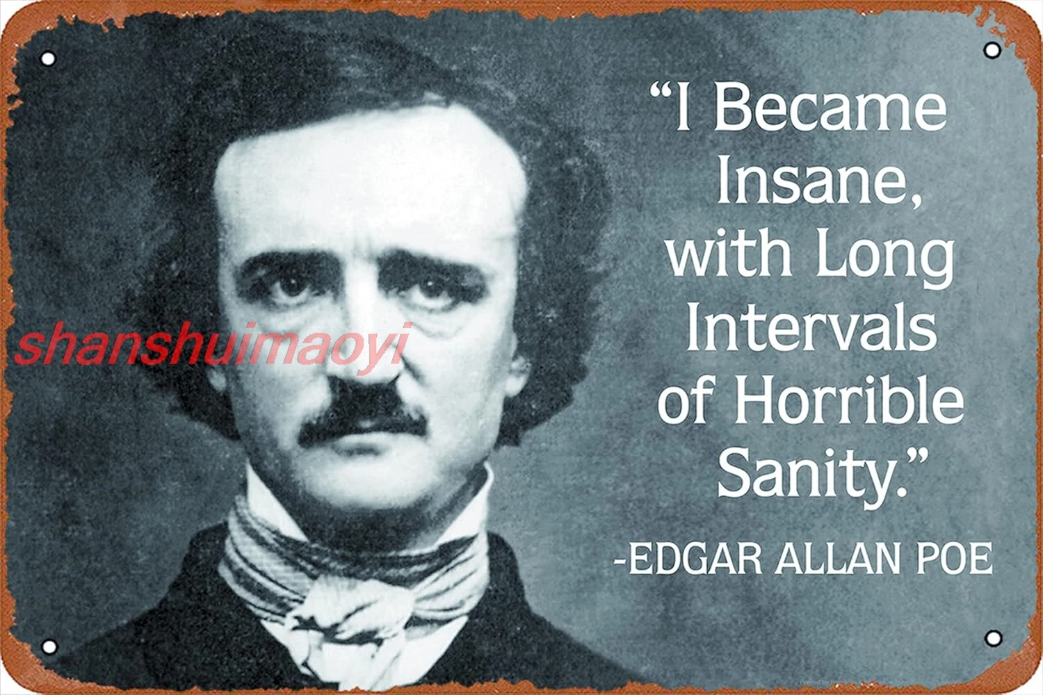 I Became Insane Intervals Horrible Sanity Edgar Allan Poe Famous Motivational Inspirational Quote Metal Tin Signs Room  shanshui