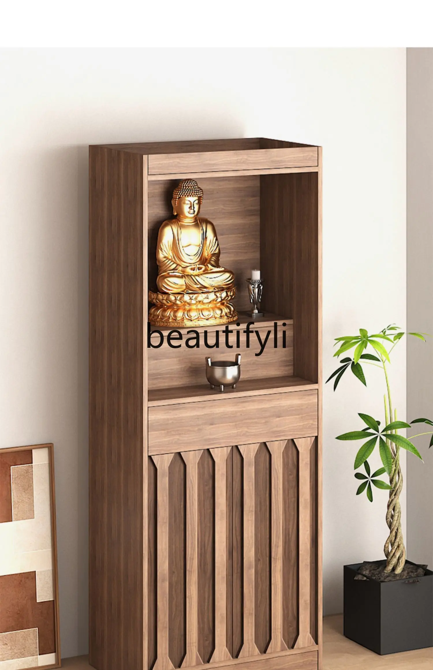 Shrine Household Shrine New Chinese Solid Wood God of Wealth Offering Table Shrine Standing Cabinet