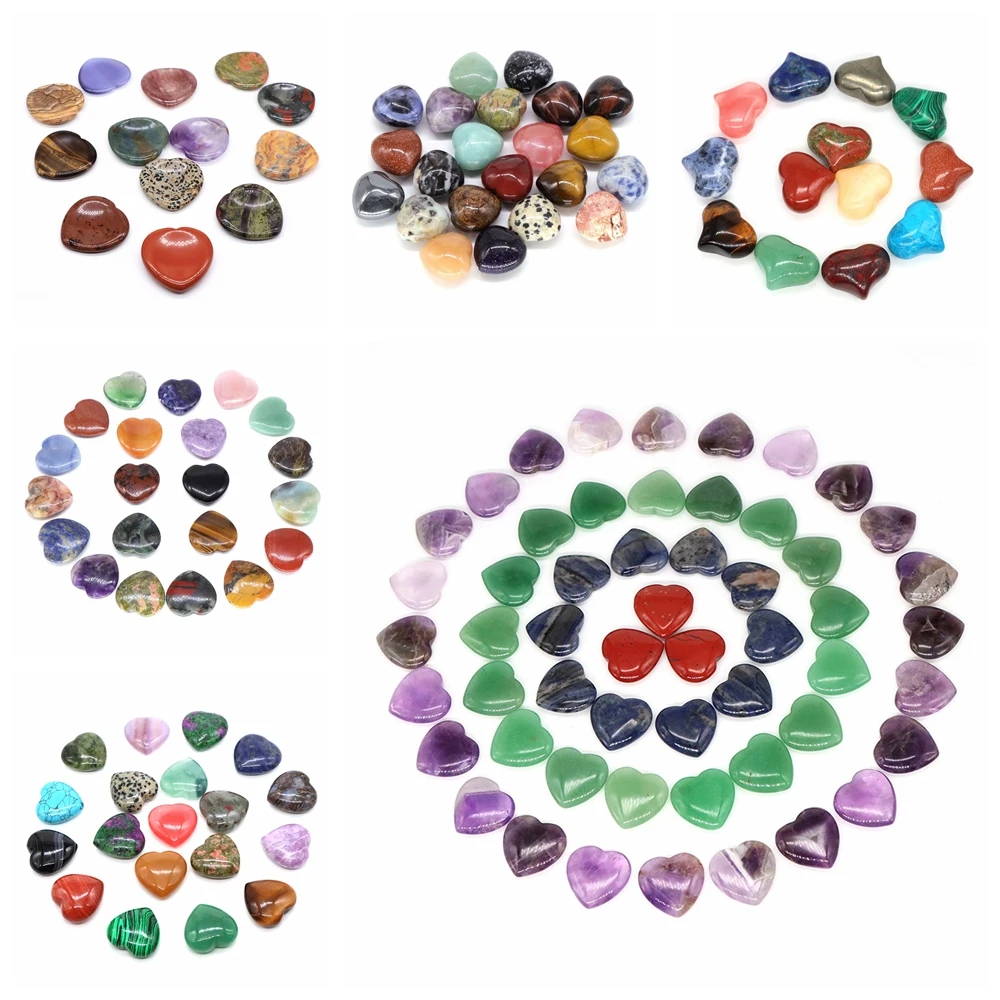 

Natural Stone and Crystals Carved Multicolor Heart Shaped Love Gemstone Pendant Healing Reiki Home Decoration DIY Necklace Gift