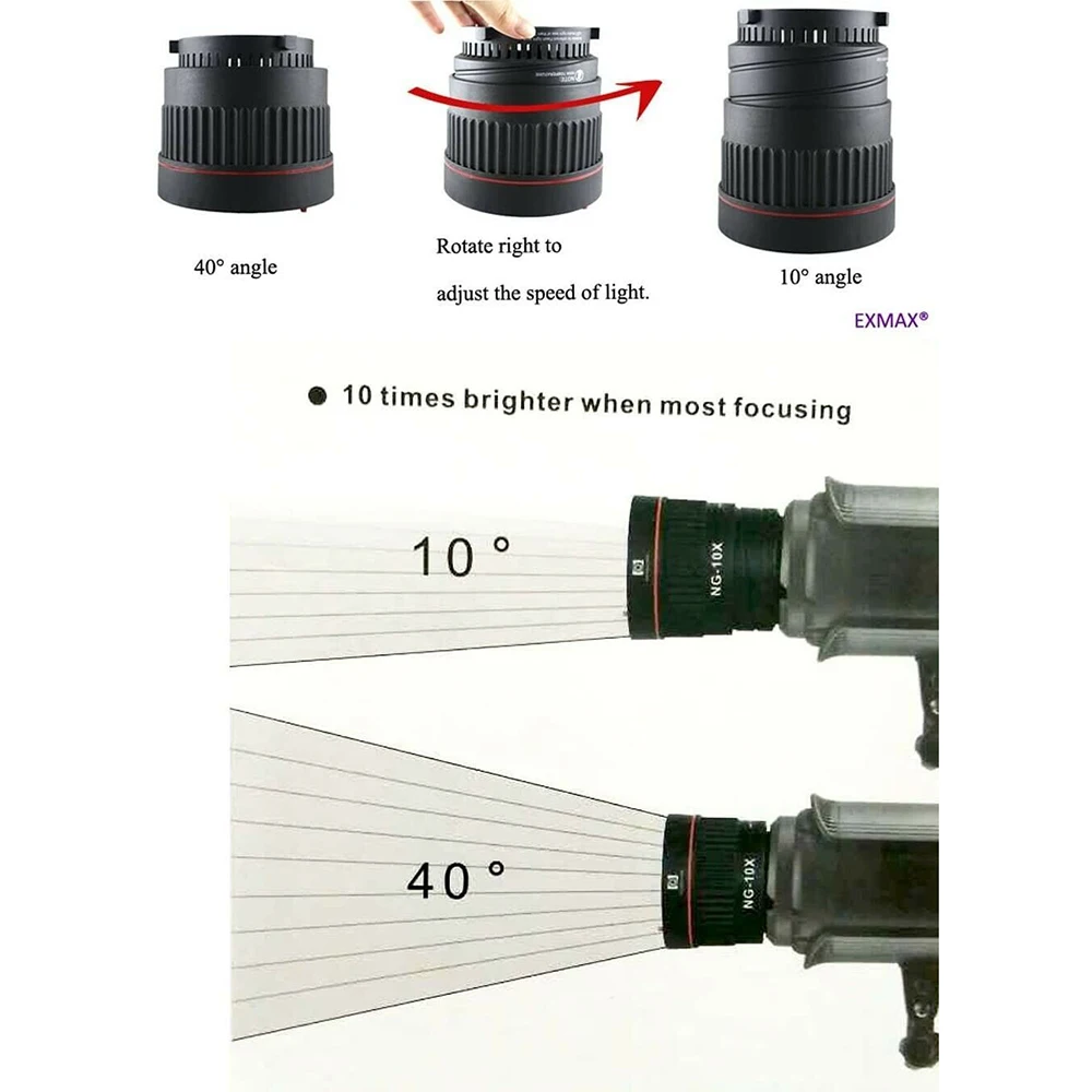 Nanguang NG 10X Fresnel Focusing Lens for LED Flash Studio Light Focus Lens Bowen Mount for Flash& Led Light with 4 Color Filter