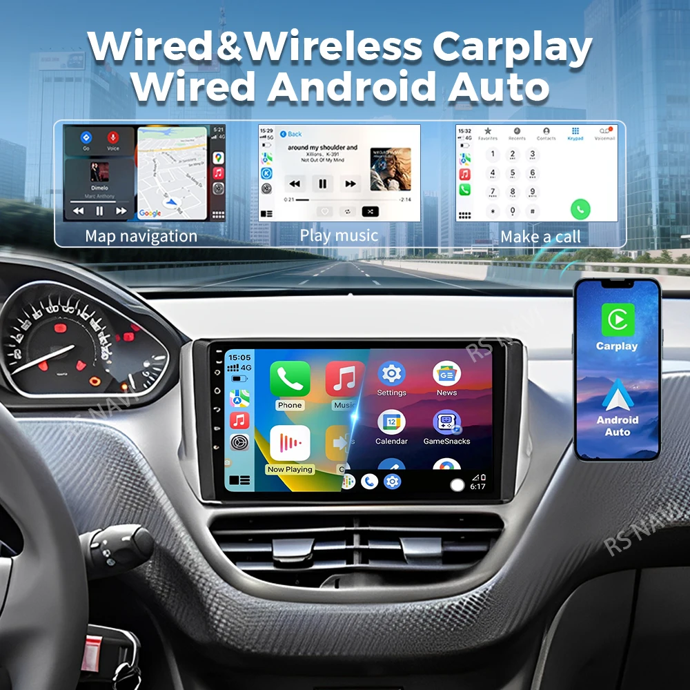 Plug and Play Android 15 Per Peugeot 208 2008 2012-2018 2K QLED Android Autoradio Lettore Video Multimediale GPS Stereo CarPlay 4G