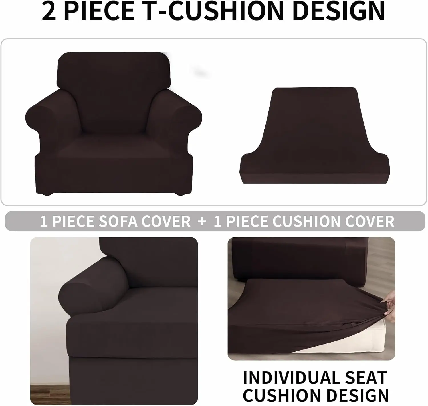 

Deeky 2 Pieces Stretch Sofa Covers T Cushion Chair Slipcover Soft Fleece Couch Cover Furniture Protector Covers With 1