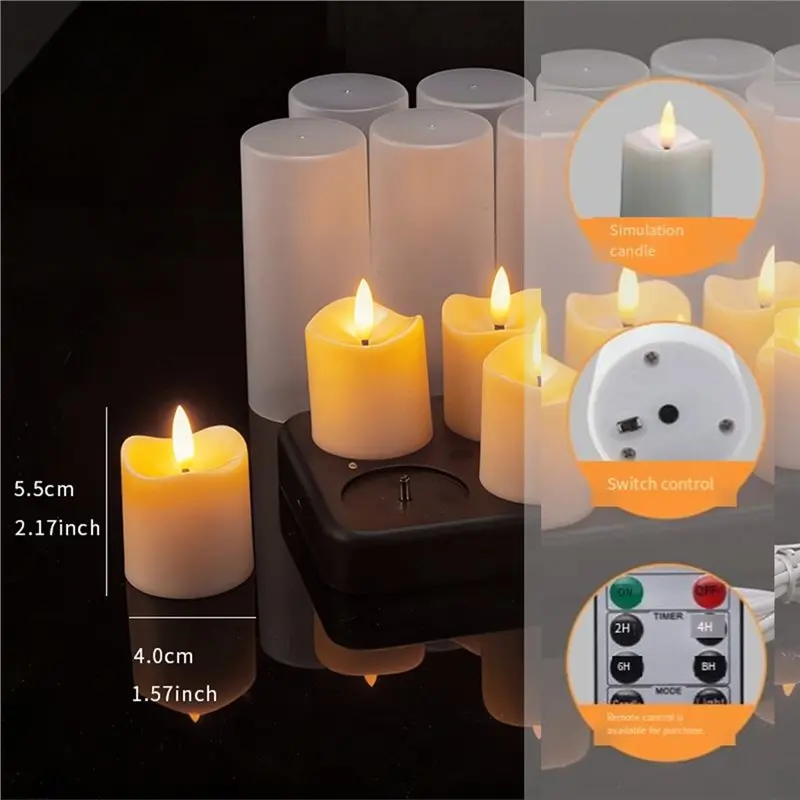 A96I-Rechargeable Candles, 12 Pcs LED Flameless Tea Light Candles With Remote Charging Base
