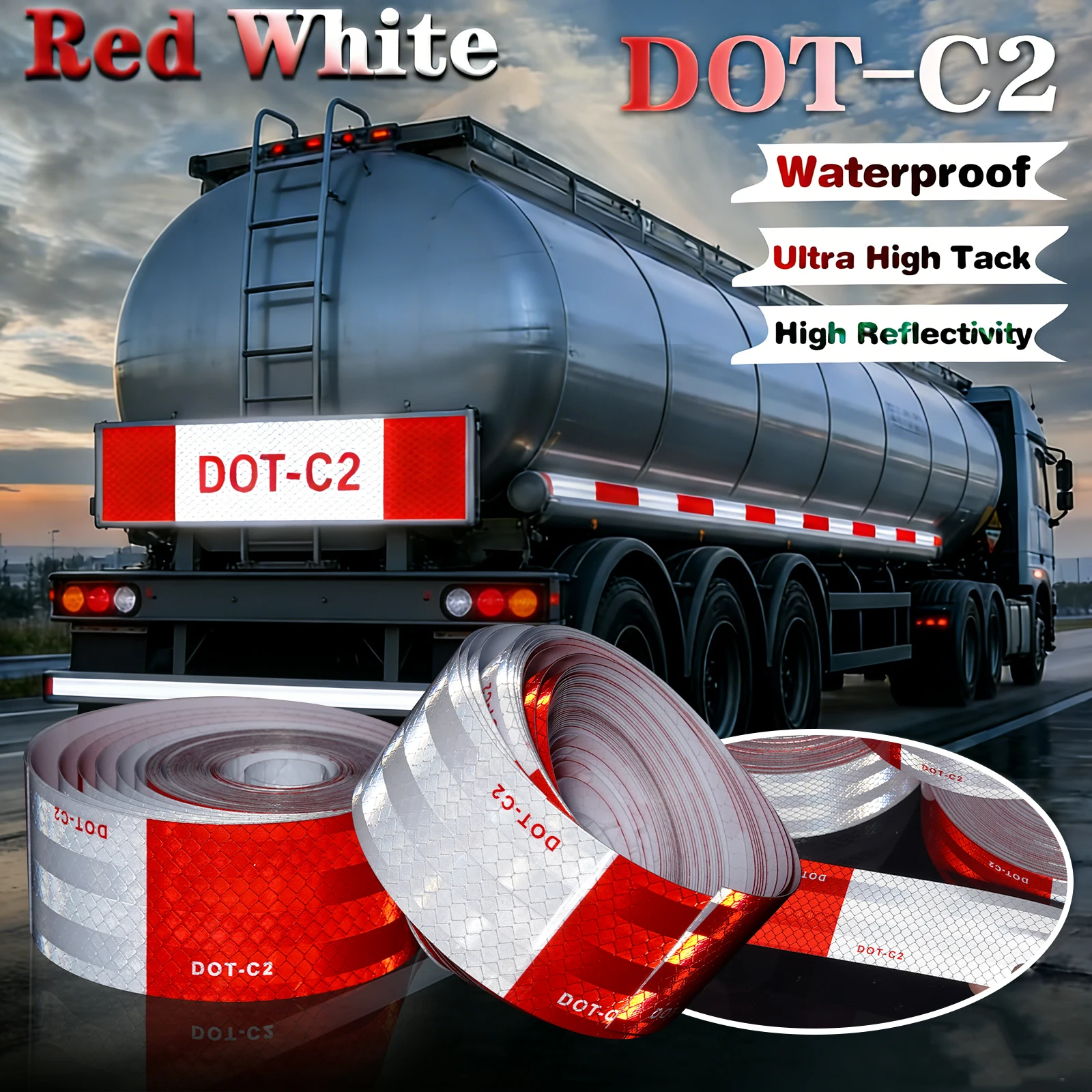 59.06/137.8Inch Dot-C2 USA CE Red White Reflective Tape Waterproof Film High Visibility Reflective Truck Warning Sticker Tape