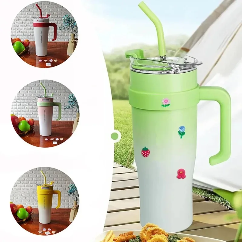 

1250ML giant hot cup, large-capacity car coffee cup, 304 stainless steel handle, durable vacuum insulated cup with straw