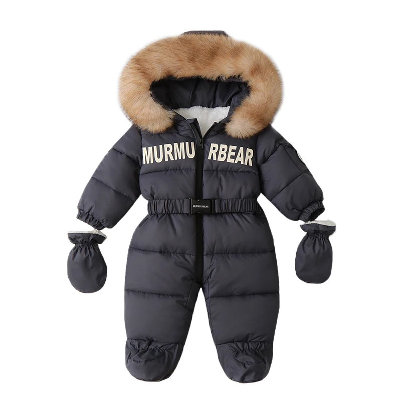 Winter Newborn Baby Jumpsuit Thicken Baby Clothes Plus Velvet Warm Baby Rompers With Gloves Hooded Infant Snowsuit Clothing