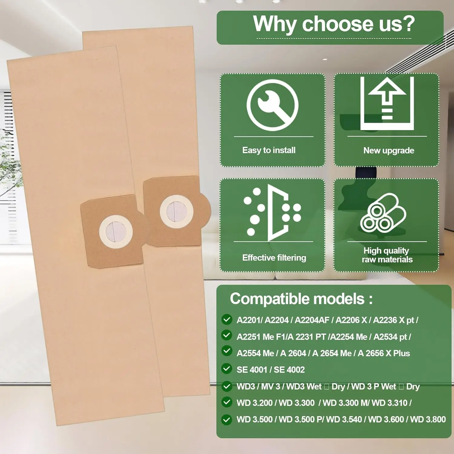 Vacuum Cleaner Bags for Karcher 6.959-130.0 WD3 MV3 WD3 Premium Wet & Dry Vacuum Cleaner, SE4001 MV1 WD3200 WD3300 A2204 A2656