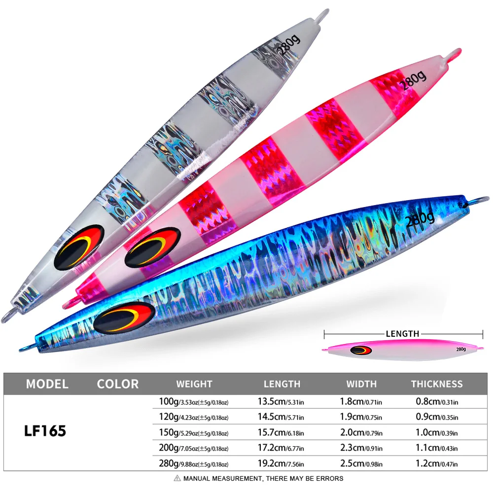 proberos 5pcs 100g-280g Luminous Jigging Sinking Metal Slow Jig Lure Iron Plate Fishing Hard Lure Fishing Baits Trolling Tackle