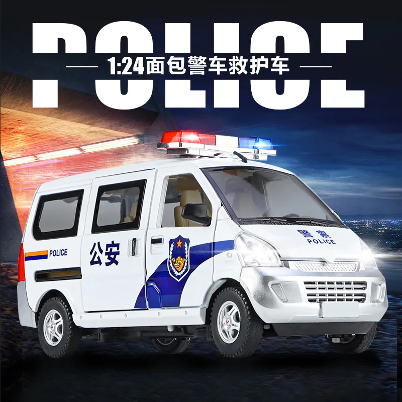 1:24 Police car Ambulance van model Simulation Diecast Metal Alloy Model car Sound Light Pull Back Collection Kids Toy Gift A604