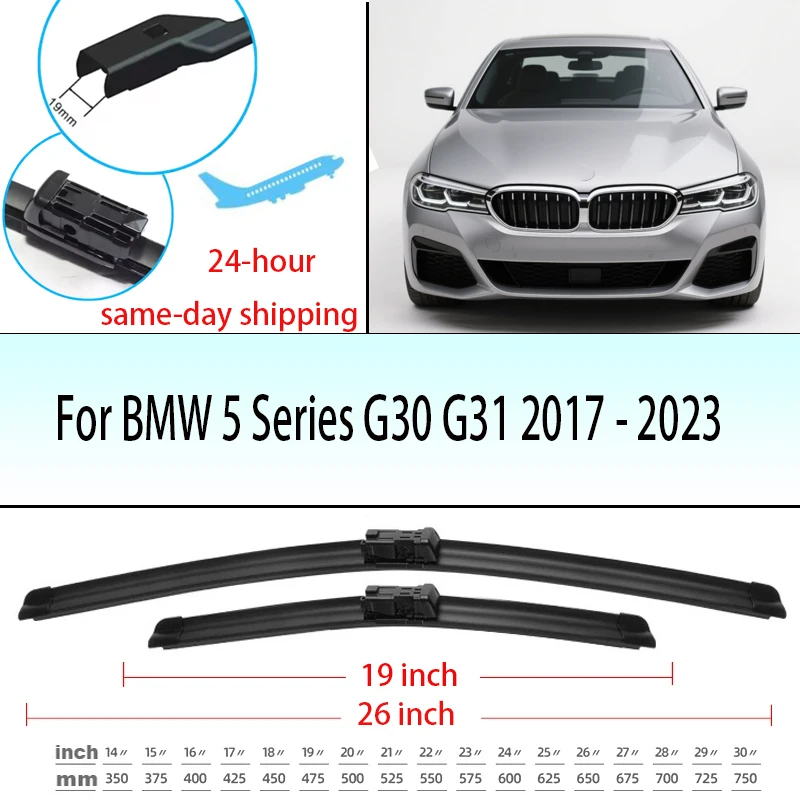 

For BMW 5 Series G30 G31 2017 - 2023 Touring Front Windshield Wiper Blades Windscreen Accessories 540i 520d 520i 550 530 26"+19"