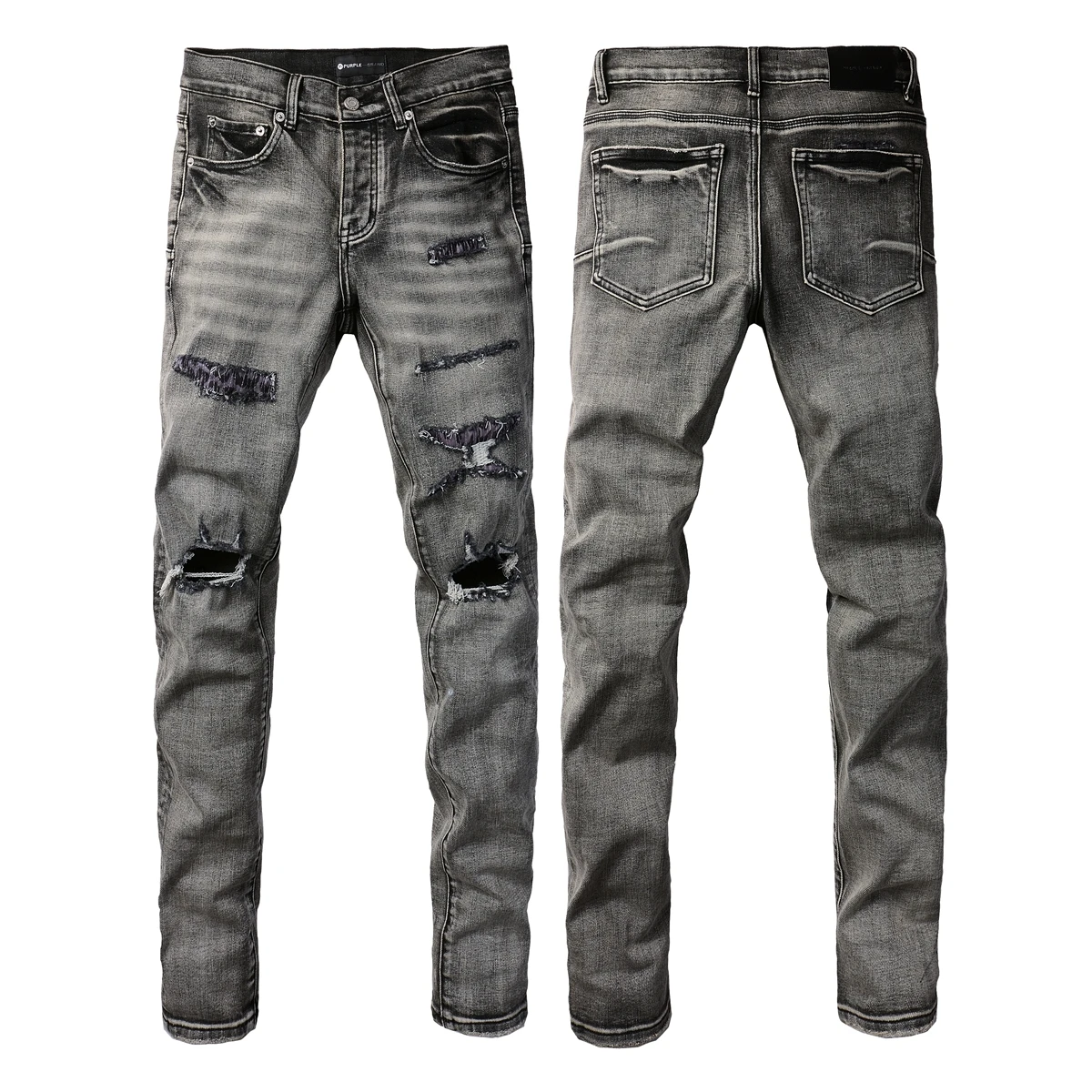 

2024ss New Purples jeans Men Fashion High street brands paint distressed Repair Low Rise Skinny Denim pants