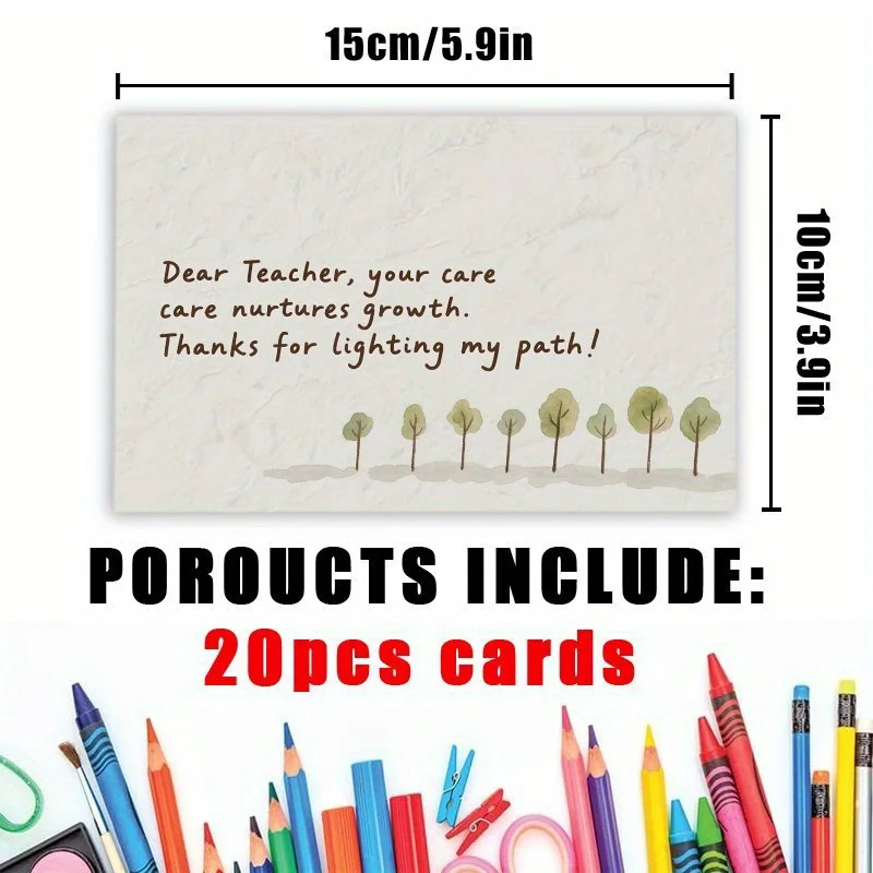 20pcs Teacher's Day Thank-you Card - Green Brown Dual Color Tree Pattern - Suitable for Teachers of All Subjects