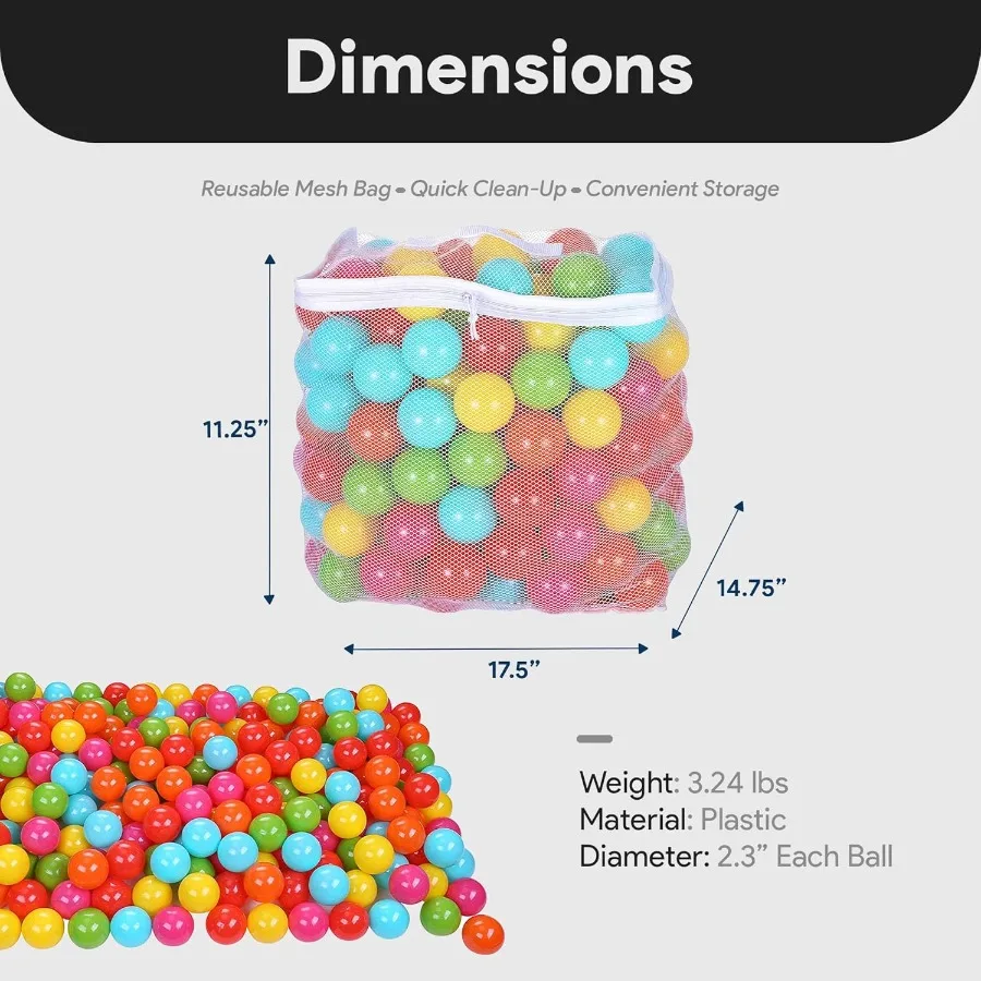 200pcs Play Pit Balls Toy Set for with Reusable Bag Rainbow or Pastel Colors CrushProof Plastic for Ball Pits Bounce Houses Tent