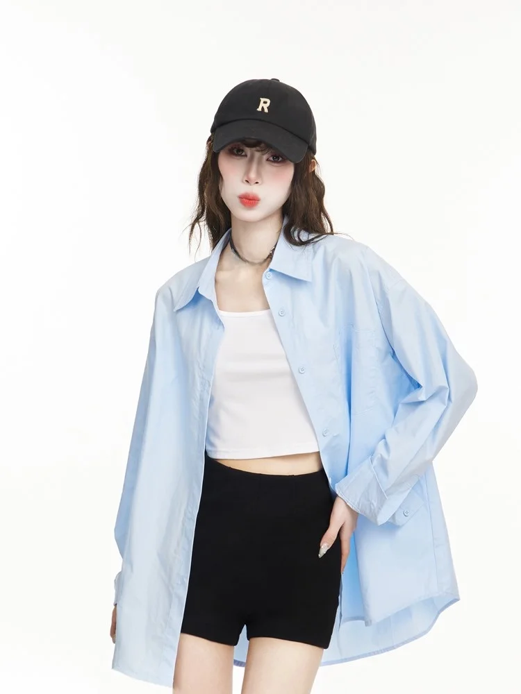 

Loose Women's Blue irt Jaet Korean Sle Spring Summer Outerwear Layering Sun Protection Casual Busin Commute