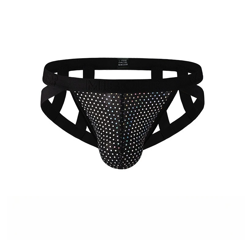 

Men's Sexy Panties Dots Shiny Low Waist Underwear Hips Lifting Hips Sports Jockstrap Lingerie U Convex Pouch Underpants