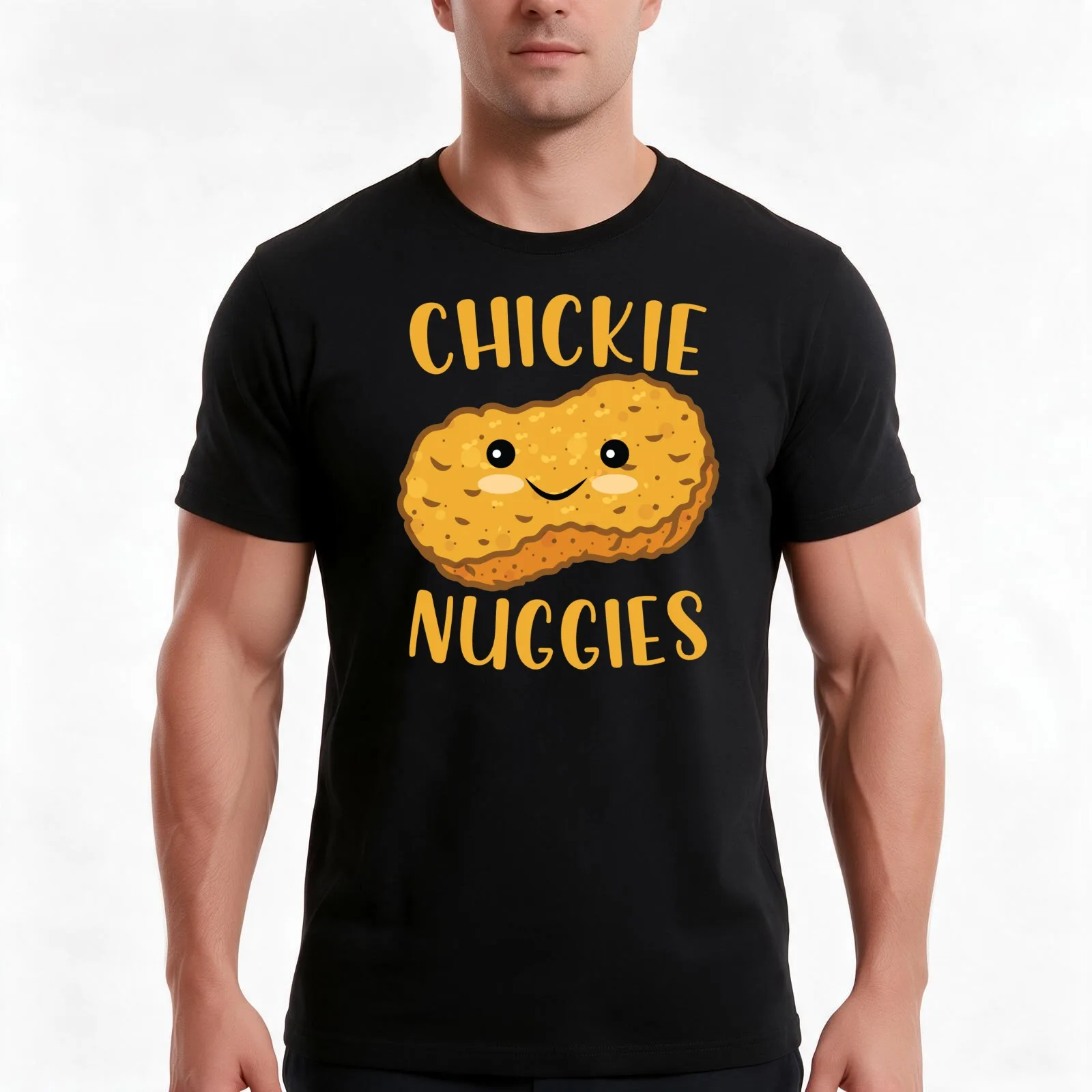 Chickie Nuggies T-Shirt, Summer Casual Cotton Tee, Oversized Streetwear Tops, Vintage Graphic Print, Loose Fit Short Sleeve