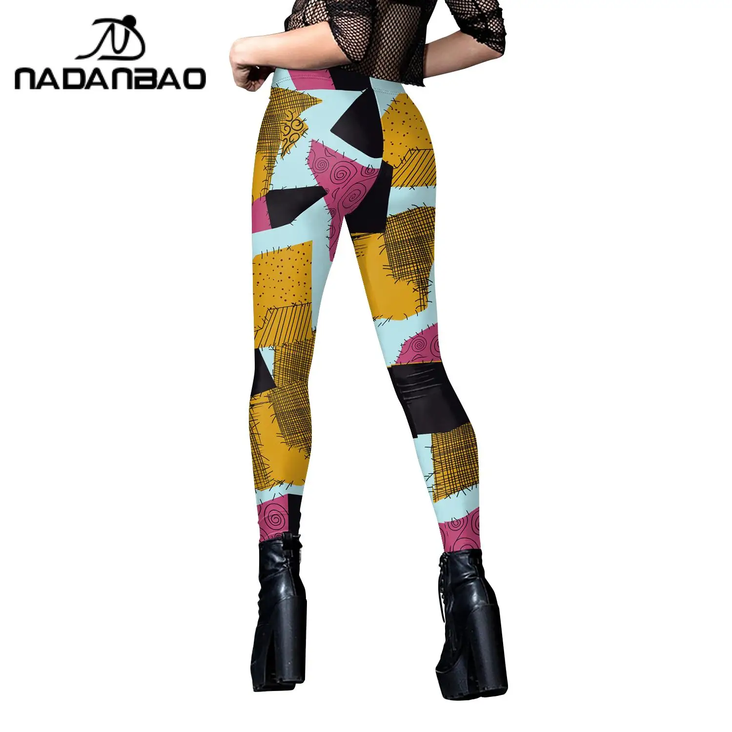 Nadanbao Sexy Costumes Women Leggings High Waist Tights Cosplay Movie Sally Pants Color Match Tights Ladies Sports Leggings