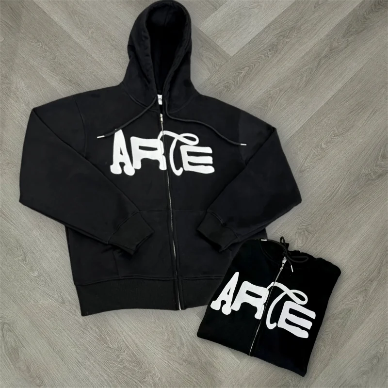 

Letter Embroidery Thin Velvet Fleece Zipper Jacket Arte Sweatshirt Casual Loose Men Women Cardigan Hooded Top