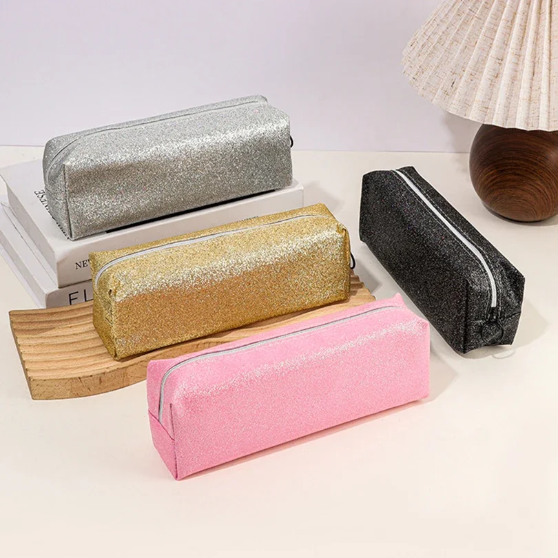 High quality Glitter Pencil Case Pencil Pouch Solid Color Large Capacity Sequins Pencilcase School Supplies Pencil Case Girls