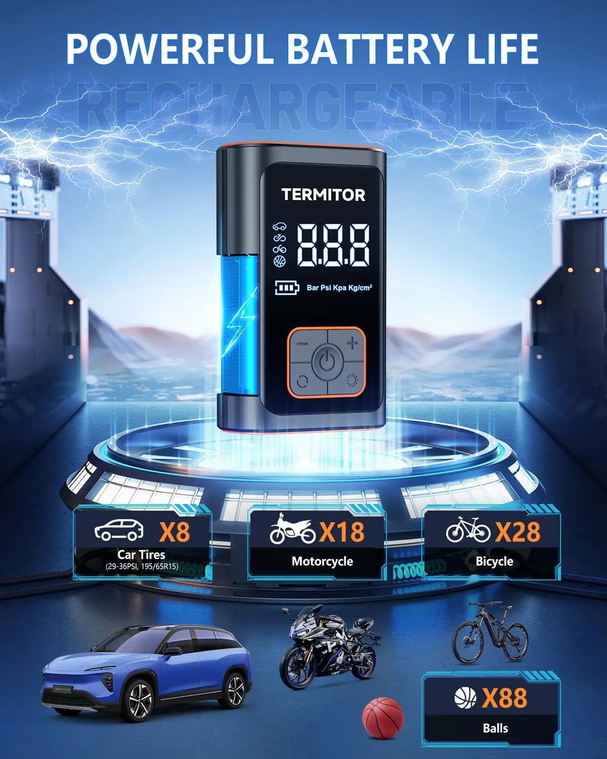 نافخة ضاغط هواء محمول 150 رطل لكل بوصة مربعة مضخة هواء لاسلكية مع مقياس ضغط رقمي، ضوء LED للطوارئ #6