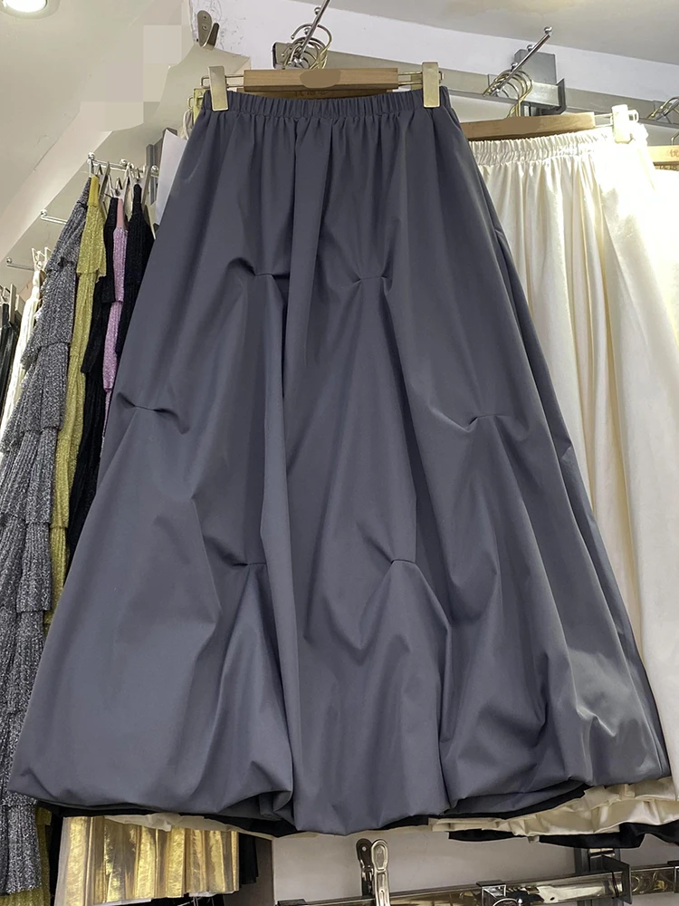 

Повседневная плиссированная свободная юбка А-силуэта для женщин, однотонная, с эластичным поясом, средней длины, весна 2026, новинка, для ежедневной носки
