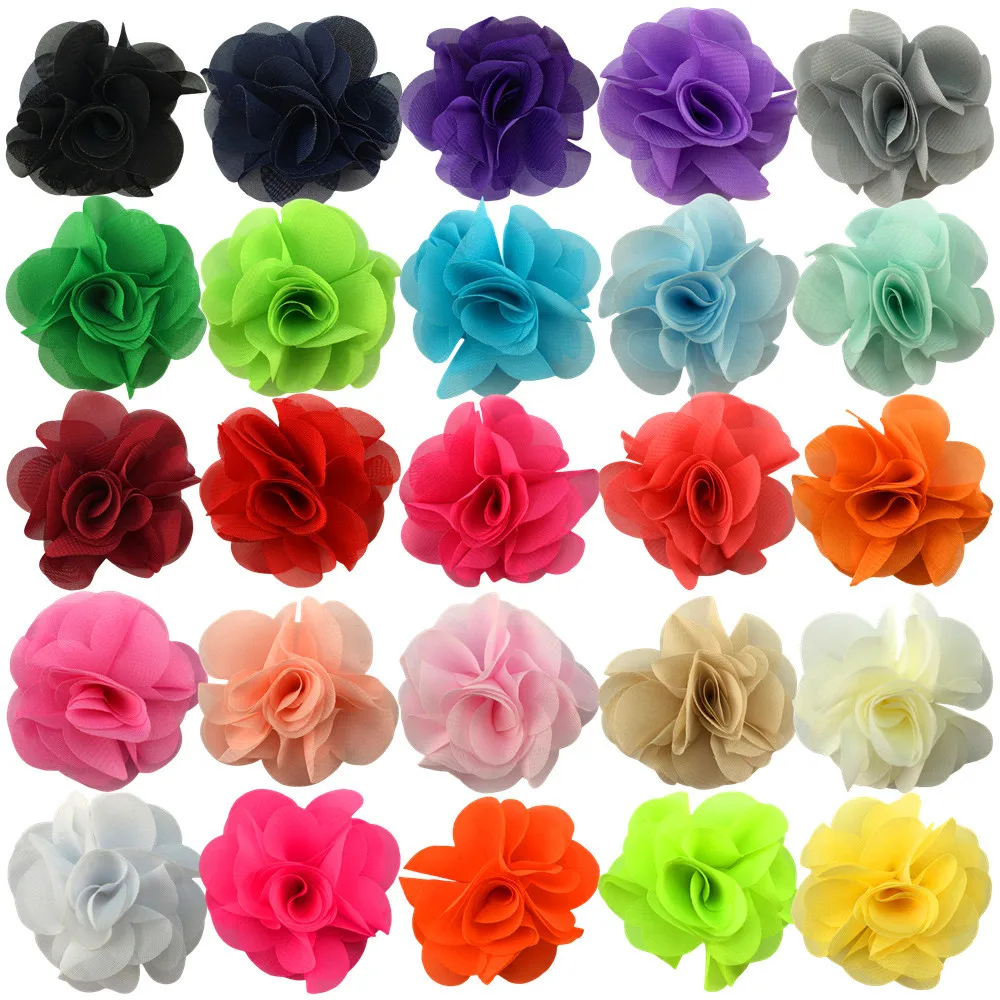 

400pcs Wholesale 6cm Kids Chiffon Head Flower High Quality Handmade Diy Accessories 25 Colors Optional