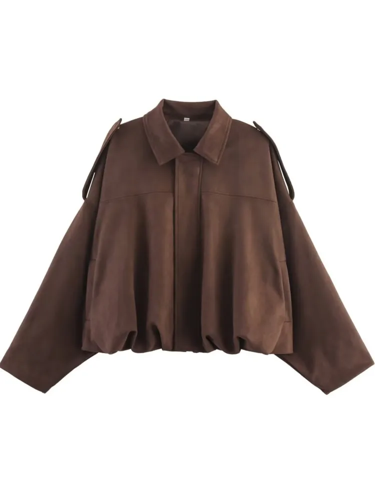 Autumn And Winter Fashion Lapel Zipper Loose With Pocket Bomber Jacket Women's Solid Color Long-sleeved Personality Street Coat