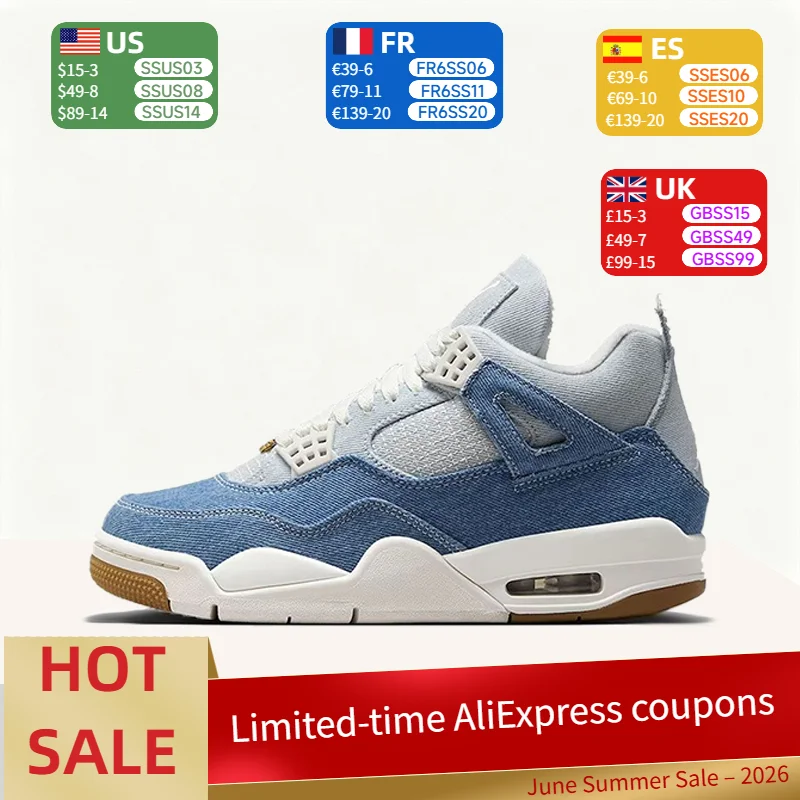 

Nike Jordan Air Jordan 4 Fashion Denim Design Comfortable Mid-Top Retro Basketball Shoes Women's White Blue IB6716-100