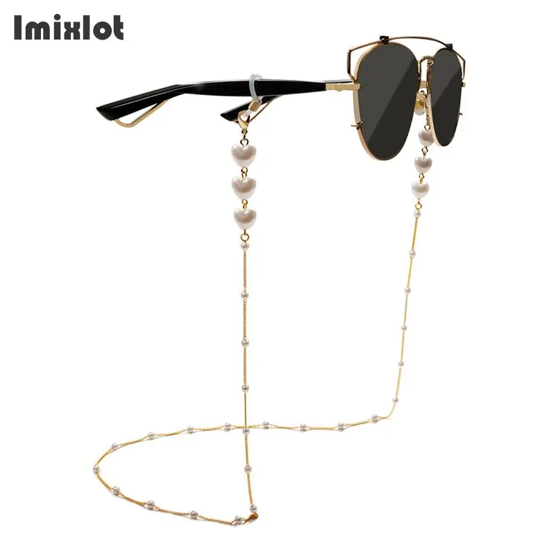 Imitation Pearl Heart Beaded Eyeglass Chains for Women Metal Sunglasses Cord Holder Eyewear Lanyard Necklace Strap Rope