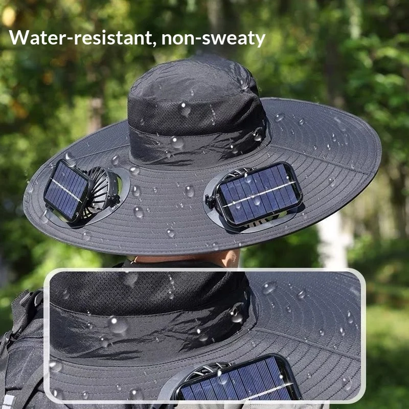 Unisex Solar Fan Sun Hat, Uv Protection Waterproof Multi-Function Cooling Cap For Fishing Hiking Outdoor