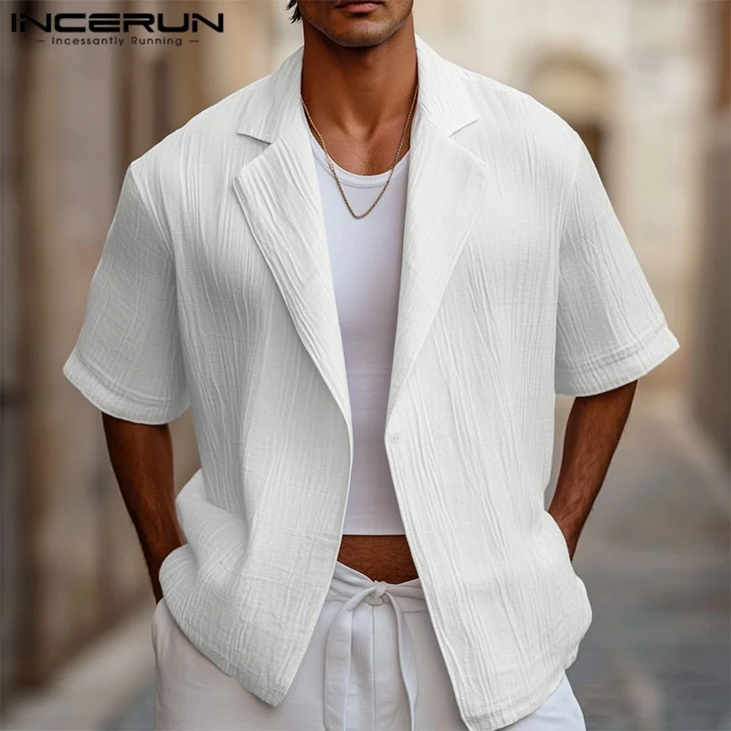 

Casual Blazer Men Short Sleeve Suits INCERUN Lapel Solid Color Button Streetwear Party Summer Men's Clothing Oversize Tops S-5XL