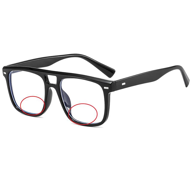 

Новые мужские очки с двойным мостом в стиле ретро с заклепками, квадратные антисиние легкие бифокальные очки для чтения, женские очки для близорукости