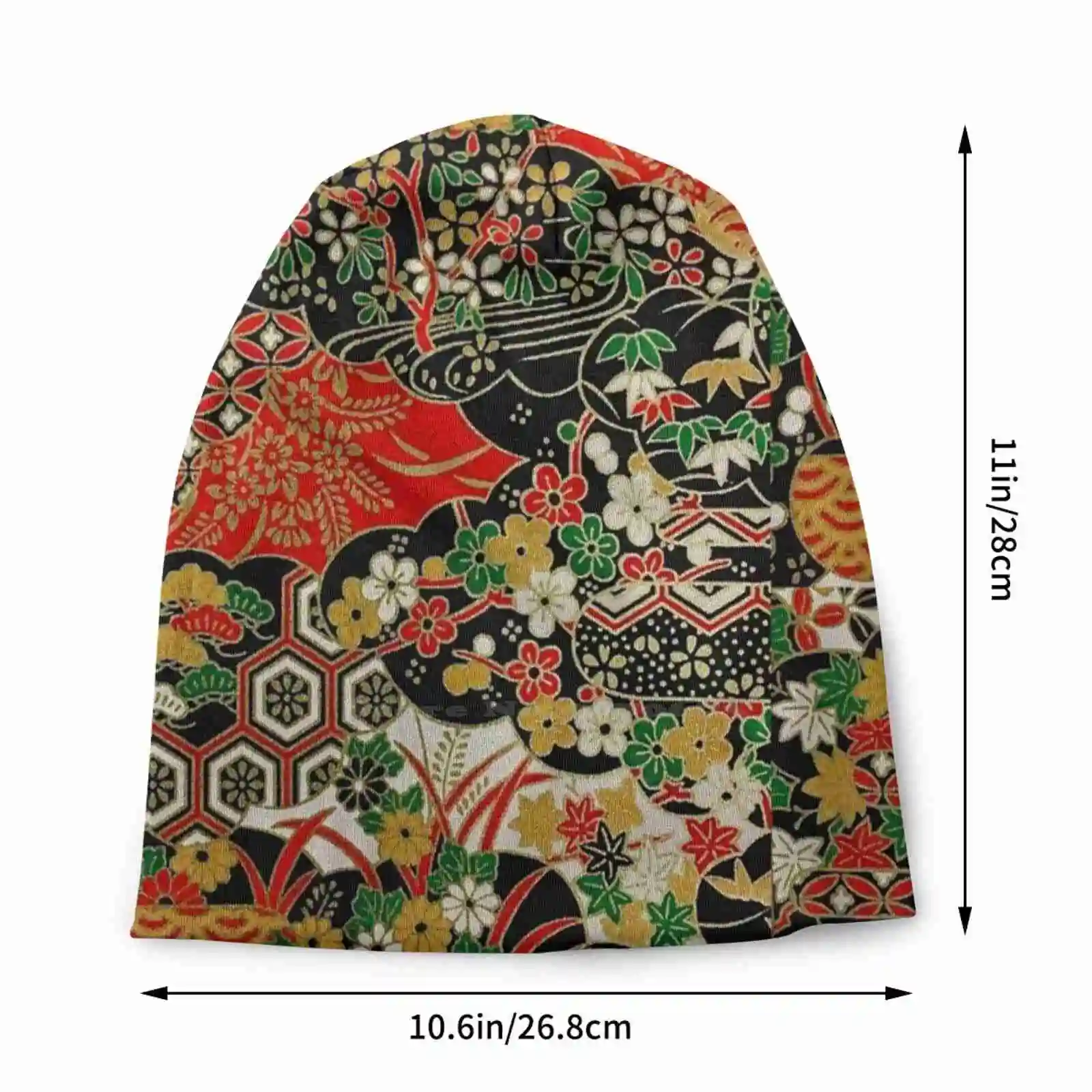 Traditional Japanese Pattern Knitted Hat Warm Beanie Outdoor Caps Red Lucky Japanese Aesthetic Sakura Cherry Blossoms Asian Fan