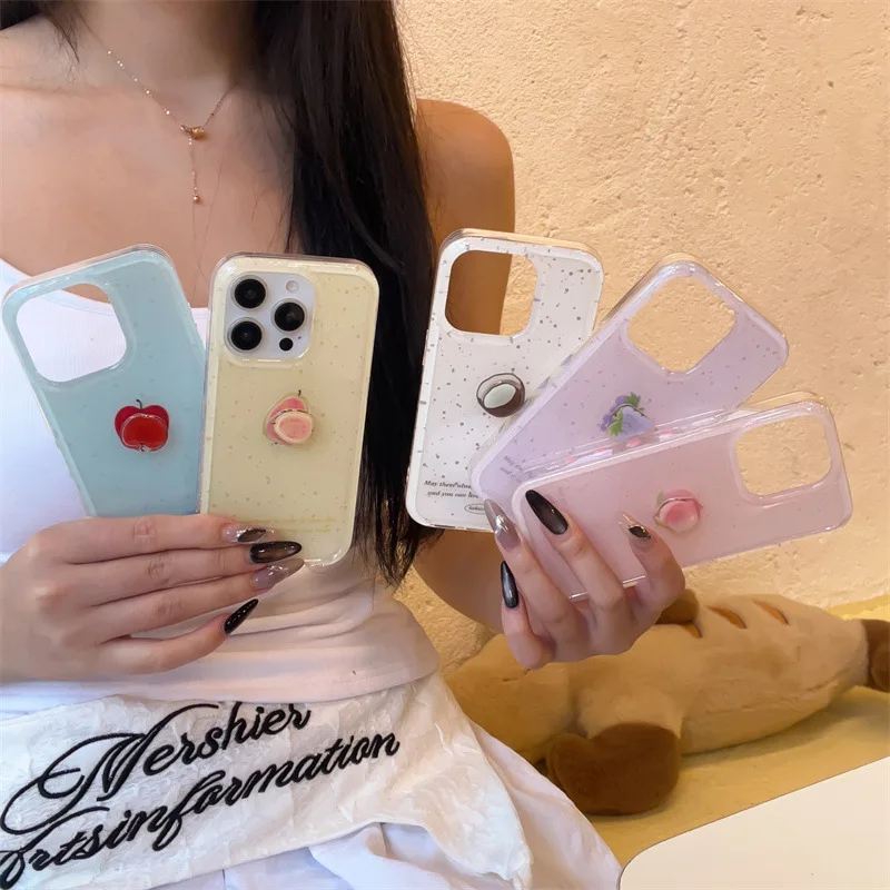 الفاكهة العنب الخوخ جوز الهند كول تدوير قوس قذيفة جراب هاتف آيفون 16 15 14 13 برو ماكس حافظة لطيف الكرتون غطاء مقاوم للصدمات