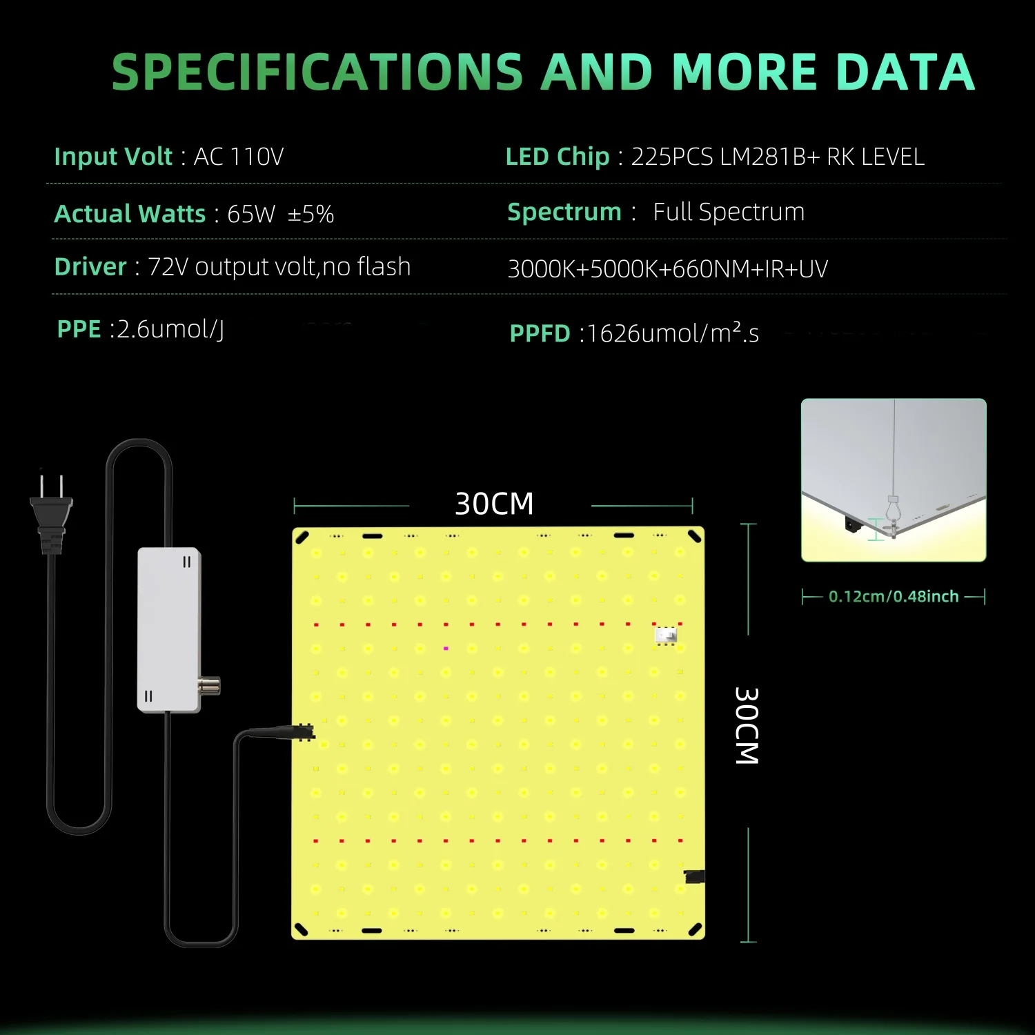 led grow light full spectrum 85W 65W Dimmable WITH red light on/off switch dropshipping