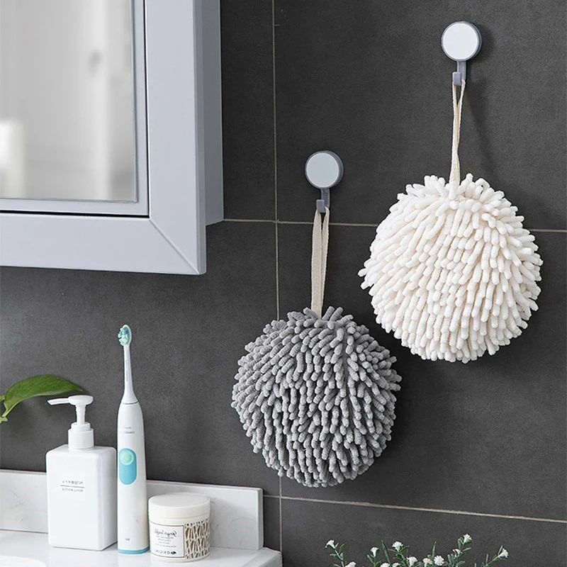 Hand Towel Absorbent Hanging Hand Towel Ball For Kitchen & Bathroom - Quick-Dry Chenille Plush Towel Household Cleaning Rag