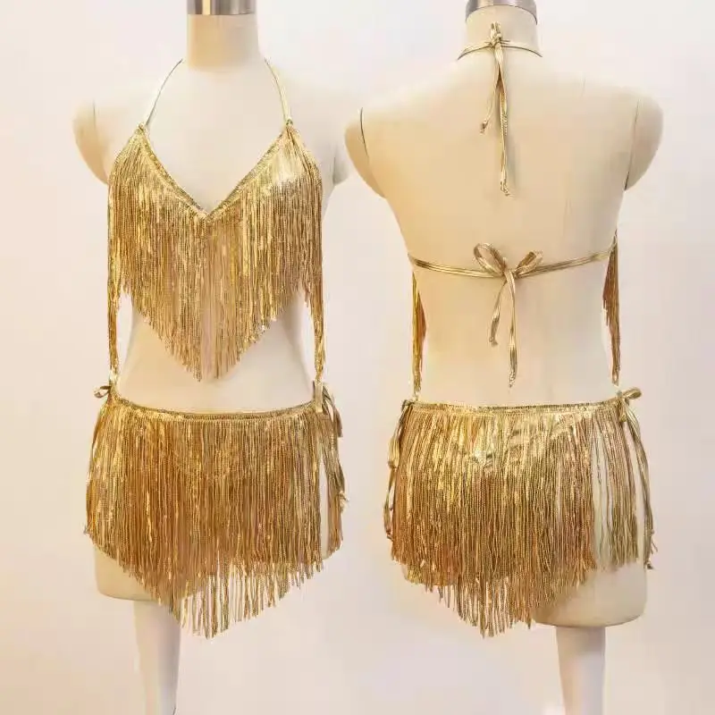 New Sexy Belly Dance Sequin Tassel Suspender Short Skirt Suit Nightclub DJ Bar Female Singer Leading Dance Stage Clothing