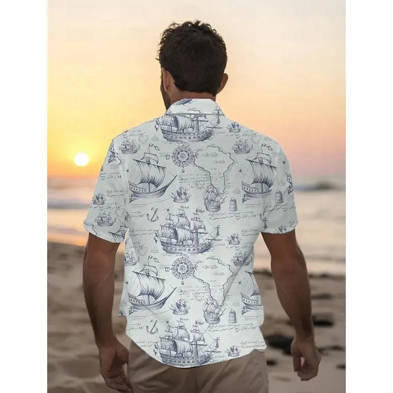 Graffiti Map Casual Men'S Resort Hawaiian 3D Print Shirt Button Up Short Sleeve Summer Beach Shirt Vacation Daily Wear Harajuku