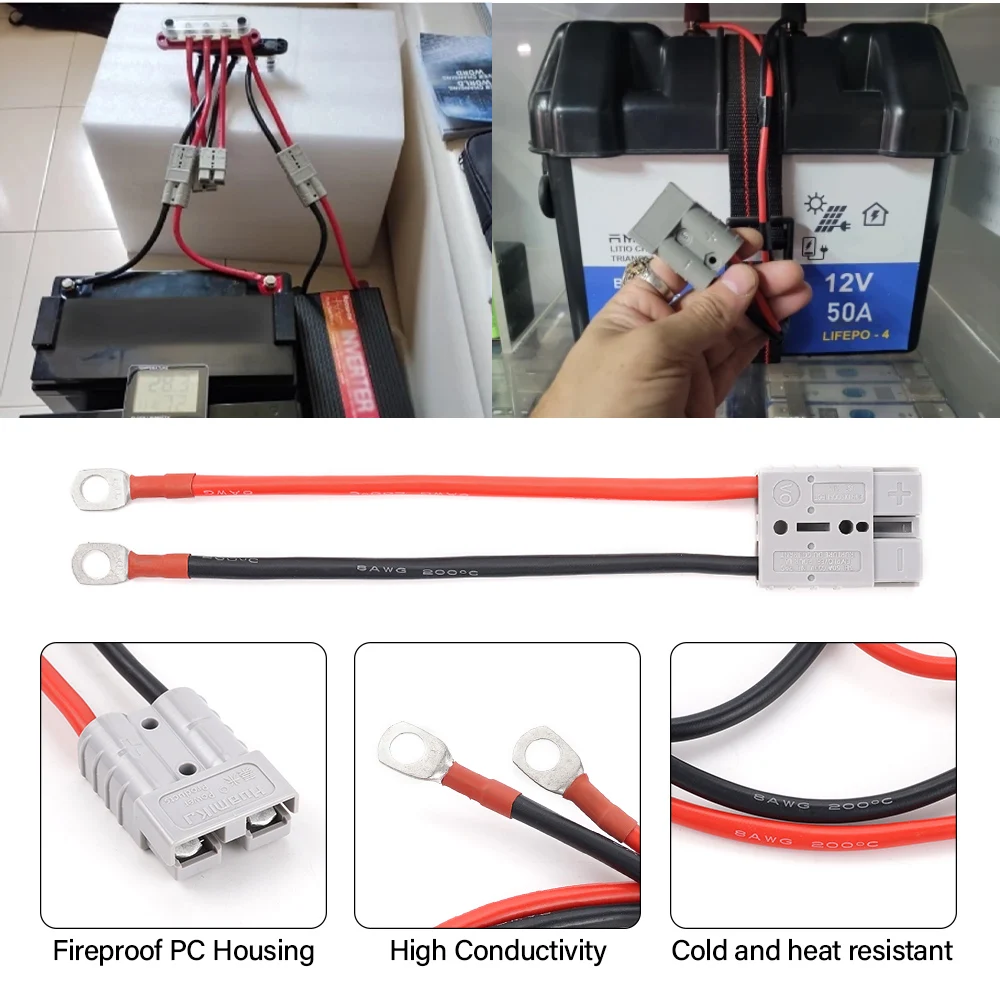 1/2 قطعة 50A مزدوج القطب 20 سنتيمتر عالية المكونات الحالية مع 8AWG سيليكون كابل رافعة شوكية كهربائية التوصيل موصل شحن سريع