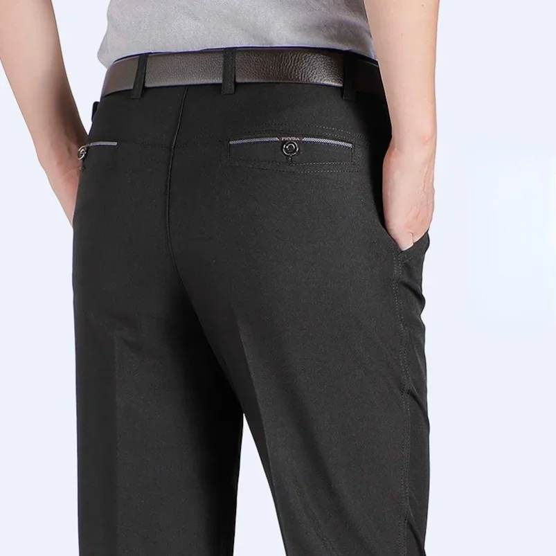 YYQWSJ-Pantalones formales delgados para hombre, traje holgado, elástico, grueso, negro, azul y gris, talla grande, oficina, verano y otoño