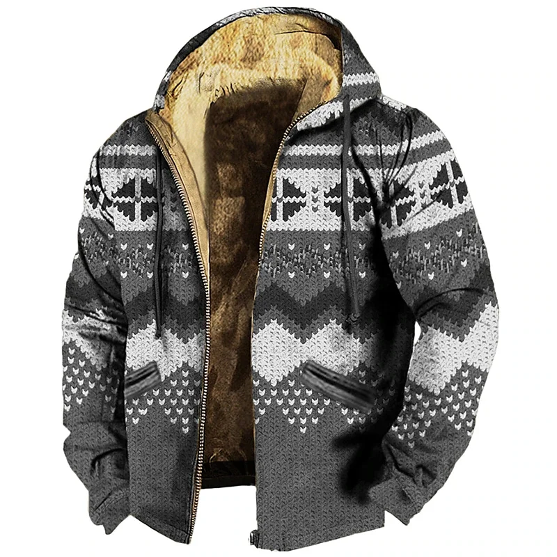 

Winter Jackets Men Zip-up Fleece Male Coat Hoodies Aztec Ethnic Tribe Padding Parka Clothing Windbreaker Sweatshirts Outerwear