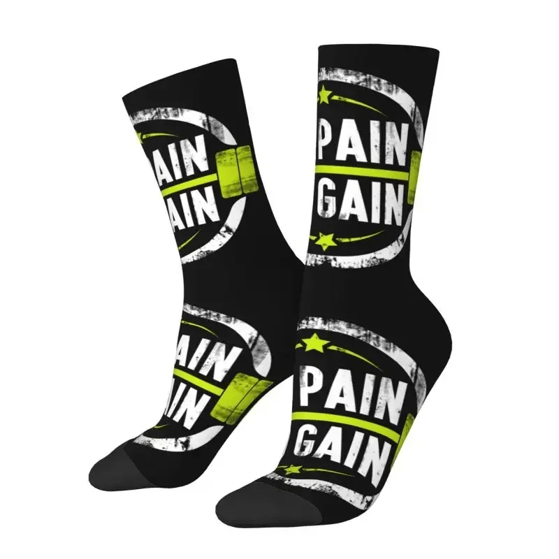 No Pain No Gain Mens Crew Socks Unisex Funny Bodybuilding Fitness Gym Spring Summer Autumn Winter Dress Socks