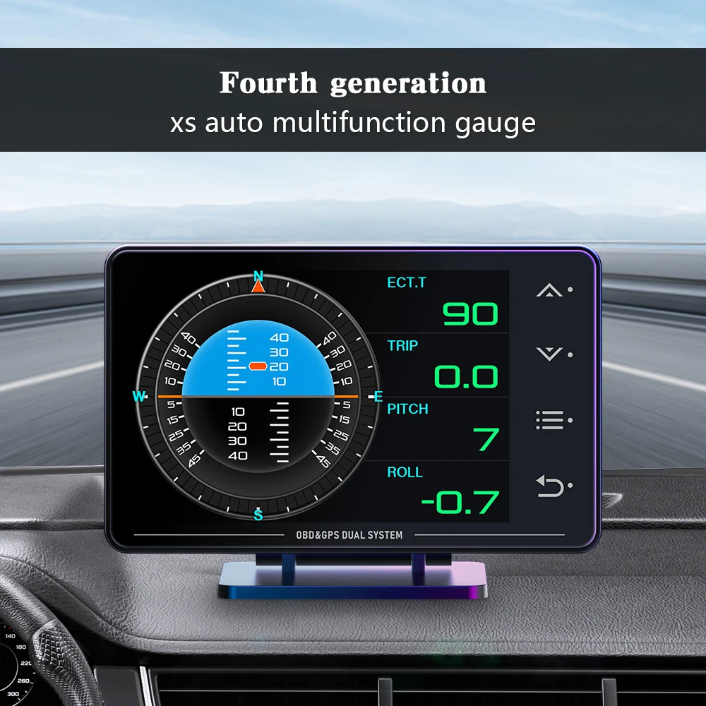 Newest XS HUD OBD2+GPS Head-up Display Water temperature Oil Pressure Oil Temperature Turbocharged G Value Gyroscope LCD Display