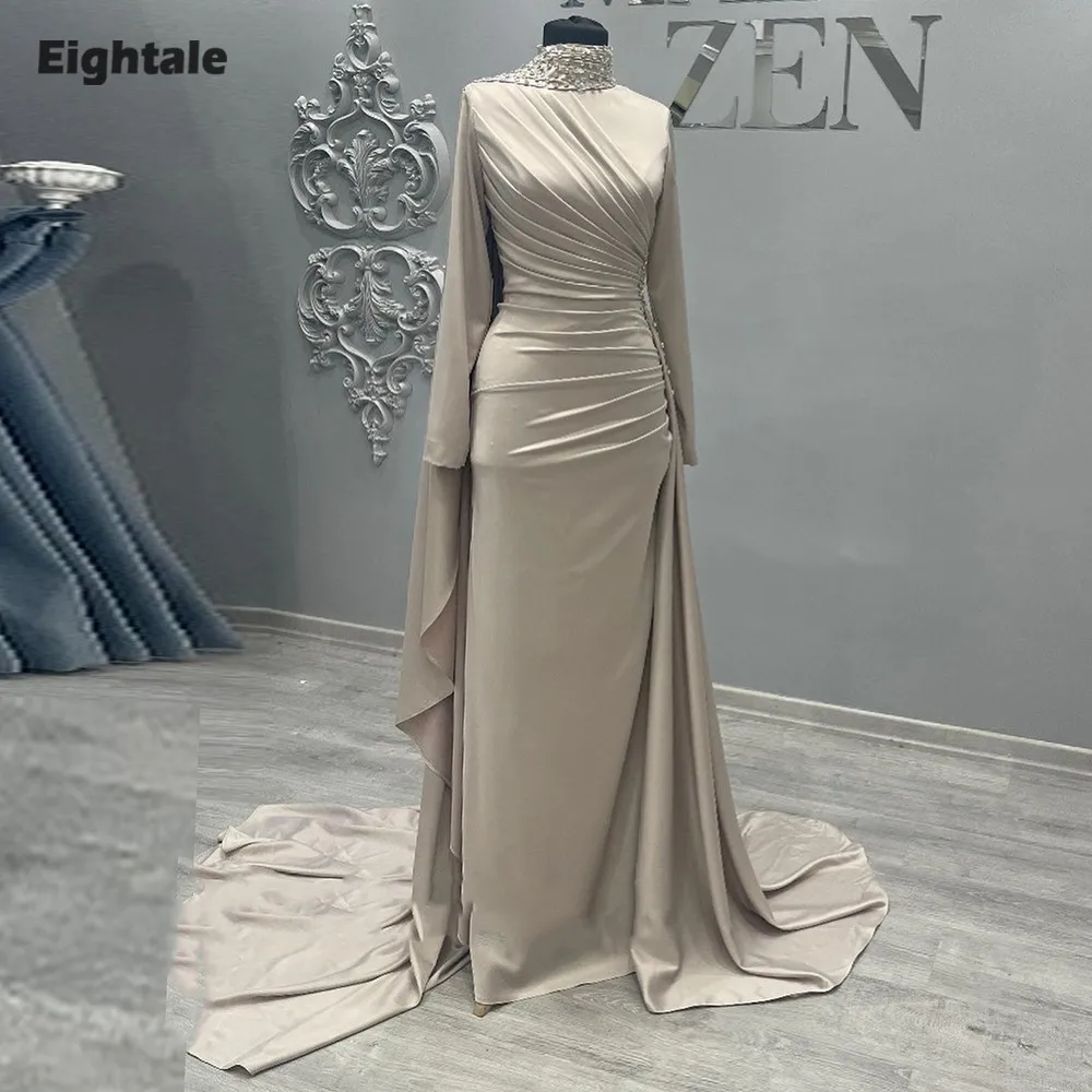 

Eightale арабские вечерние платья с высоким воротом, расшитые бисером и кристаллами, атласные вечерние платья русалки по индивидуальному заказу для выпускного вечера на свадьбу