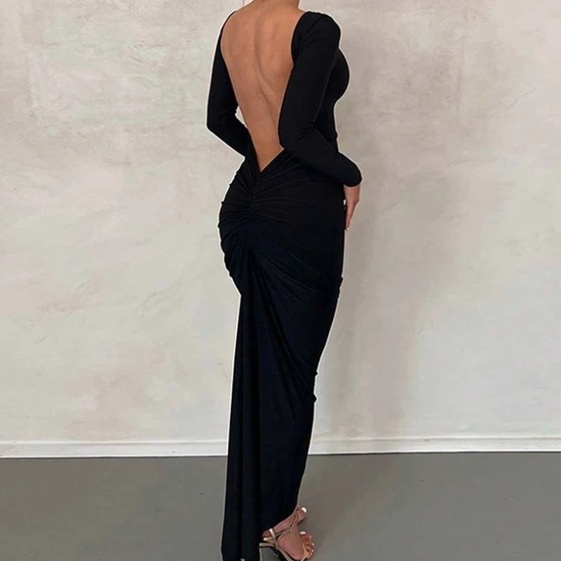 

2025 Autumn and Winter Sexy Spice Girls Backless Long Banquet Women's Dress