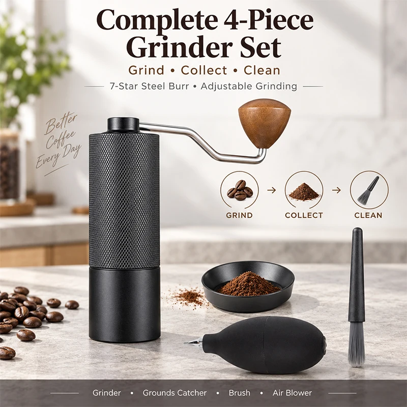 Portable Hand Cranked Coffee Grinder Four Piece Set Adjustable Steel Core Machine for Making Espresso And Fine Ground Coffee