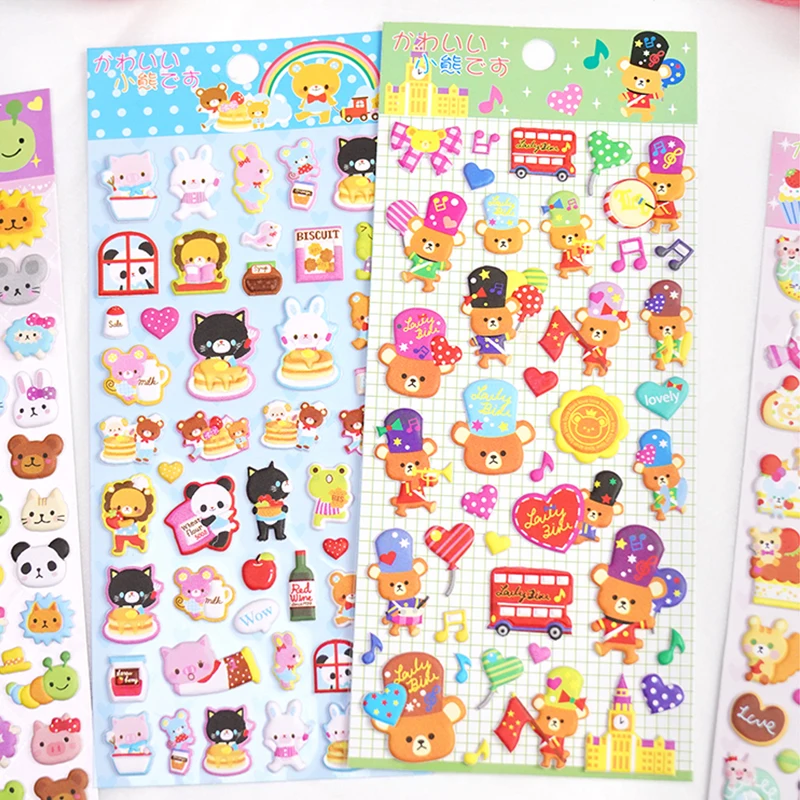 4 pcs Kawaii Bear Friend Animals Cartoon 3D Puffy Stickers Scrapbooking Diy Journal Stationery Sticker Sheet Cute Deco Gift