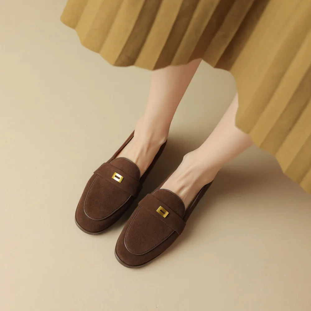 2024 Zamszowe mokasyny damskie Summer Walk Loafers Brown Genuine Leather Slip On Flats Shoes Round Toe Soft Ballet Flats Casual Shoes