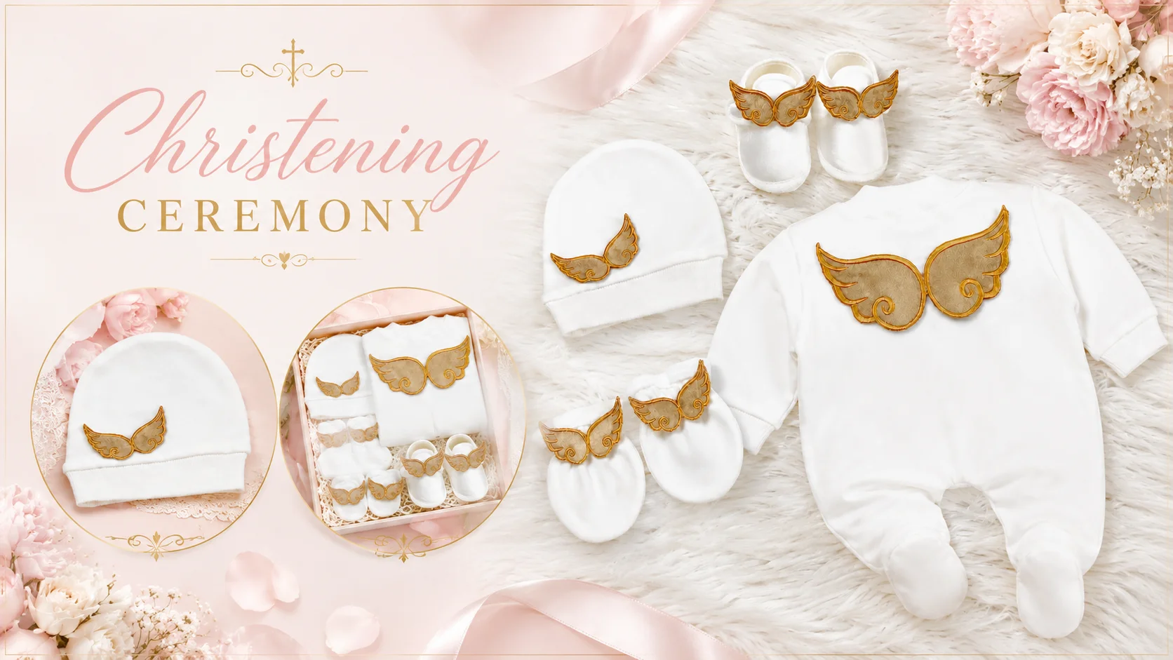 Pure White Newborn Angel Wing 4Pcs Set Soft Fleece Footed Romper Matching Beanie Mittens Shoes Baby Milestone Shoot